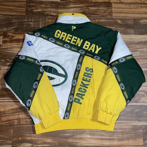Vintage RARE Green Bay Packers Pro Player Puffer Jacket Coat 90s NFL Size XL