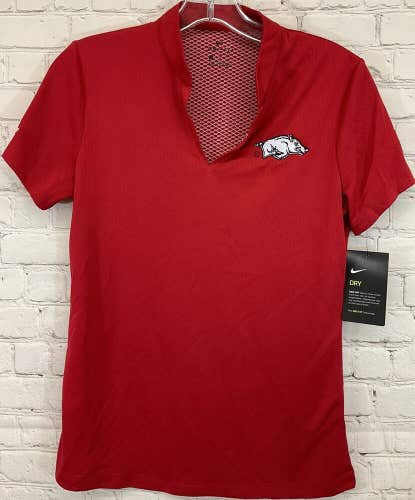 Nike Dryfit Women's Red Arkansas Razorback Greek Life Golf Polo Shirt Size Small