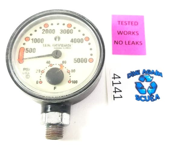 US Divers Aqua Lung 5000 PSI SPG Submersible Pressure Gauge + Thermometer Scuba