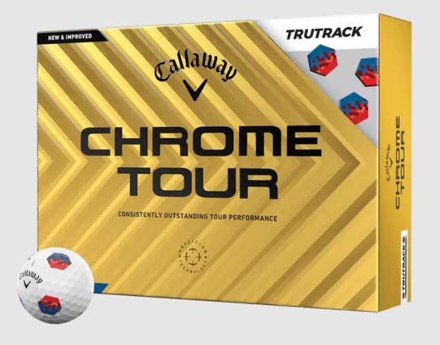 Callaway Chrome Tour Tru Track Golf Balls (White/Blue/Red, 12pk) 1dz 2024 NEW
