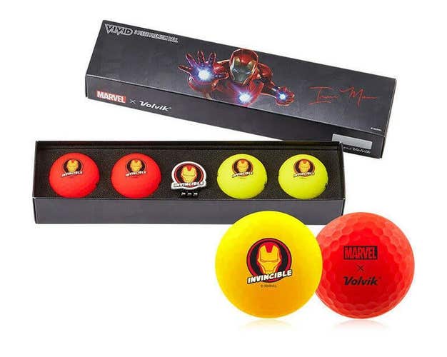 Volvik Vivid Marvel X Golf Balls (Iron Man, 4pk) Invincible Gift Set NEW