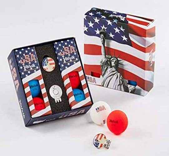 Volvik Vivid USA Pack Golf Balls (4pk, Red, White & Blue) w/ Ball Marker NEW