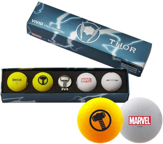 Volvik Vivid Marvel X Golf Balls (Thor, 4pk) Avengers Gift Set NEW