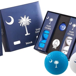 Volvik Vivid South Carolina Golf Balls (6pk, White/Blue) w/ Ball Marker NEW