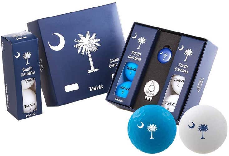 Volvik Vivid South Carolina Golf Balls (6pk, White/Blue) w/ Ball Marker NEW