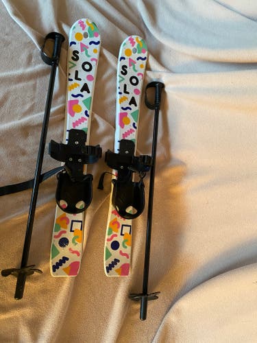 Used 27” kids  Skis With Bindings and poles