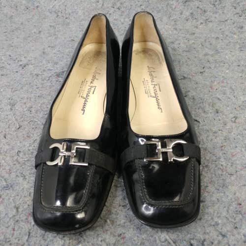 Salvatore Ferragamo Boutique Womens 6.5 Shoes Black Patent Leather Flat Pumps
