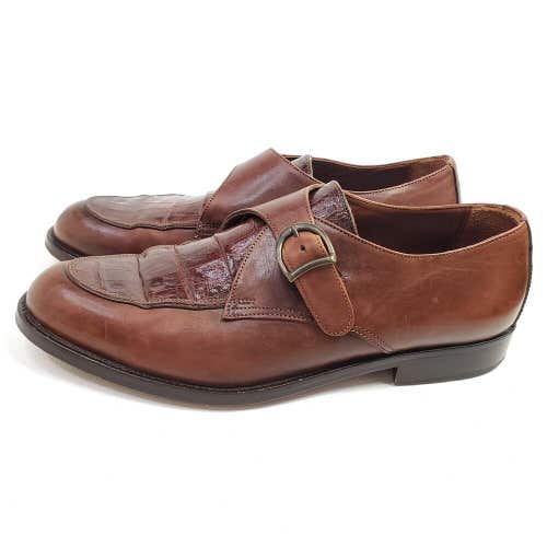 Belvedere Florence Crocodile Leather Mens 11 Monk Strap Brown Dress Shoes