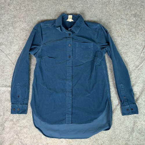 Duluth Trading Co Womens Shirt Small Blue Button Tunic Corduroy Casual Career