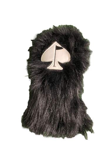 Pins & Aces Black Fuzzy Golf Driver Head Cover Premium Hand-Made Faux Hair Nice