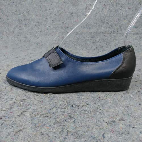 Seducta Womens 8 Shoes Made in France Blue Black Leather Grip Strap Loafers