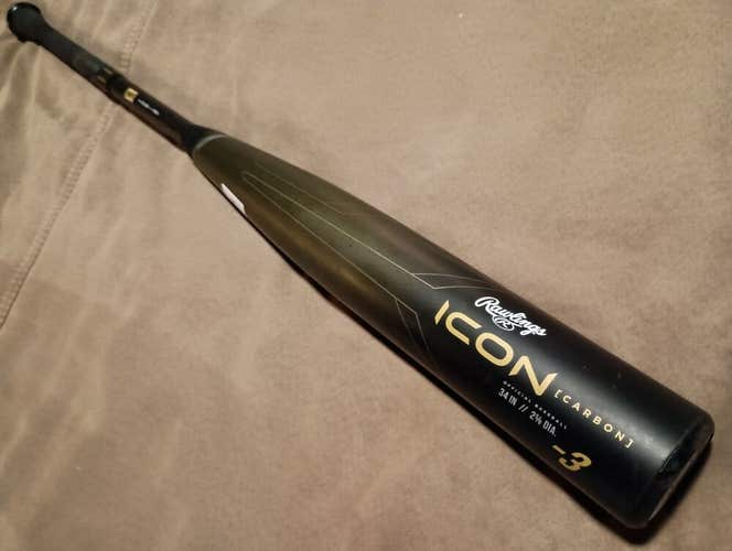 USED 2023 Rawlings ICON BBCOR 34/31 (-3) 2 5/8" BBCOR Composite Baseball Bat