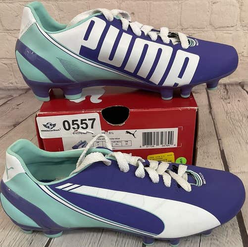 Puma evoSPEED 4.3 FG Women's Cleat Shoes Blue Iris-White-Aruba Blue Size 5.5