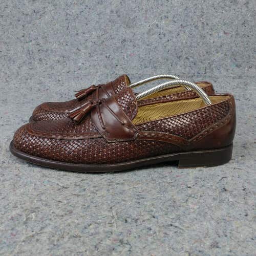 Mezlan Turin Mens 10.5 Dress Shoes Tassel Loafers Woven Leather Brown Spain