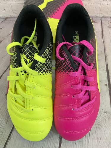 Puma evoSPEED 5.5 Tricks FG Jr Youth Soccer Cleat Shoes Pink Glo-Safety Yellow