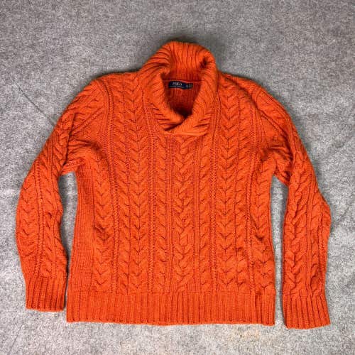 Polo Ralph Lauren Mens Sweater Extra Large Orange Cable Knit Shawl Wool Angora