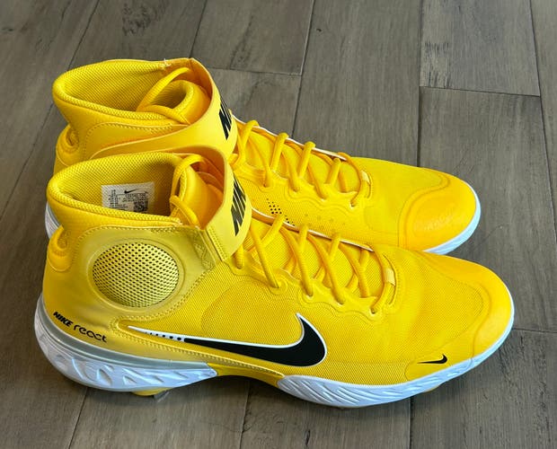 Size 15 Men Nike Alpha Huarache Elite 3 Mid Baseball Cleats  Yellow