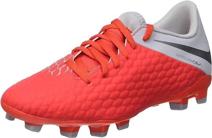 Nike JR Hypervenom 3 Academy FG Soccer Cleats Light Crimson Metallic Grey 4.5Y