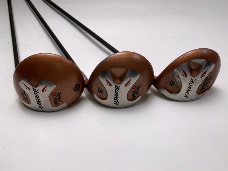 Taylormade Burner Wood Set 1 3 5 | 9.5* Bubble Shaft Stiff Graphite Mens RH