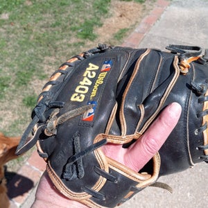Used Wilson Right Hand Throw Catcher's A2403 Baseball Glove 33"