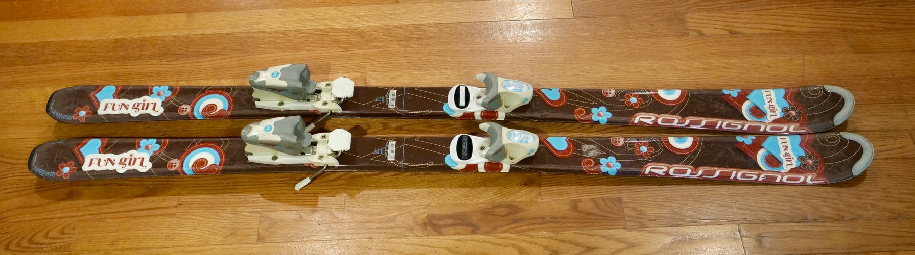 Used Kid's Rossignol 140 cm All Mountain Fun Girl Skis With Bindings