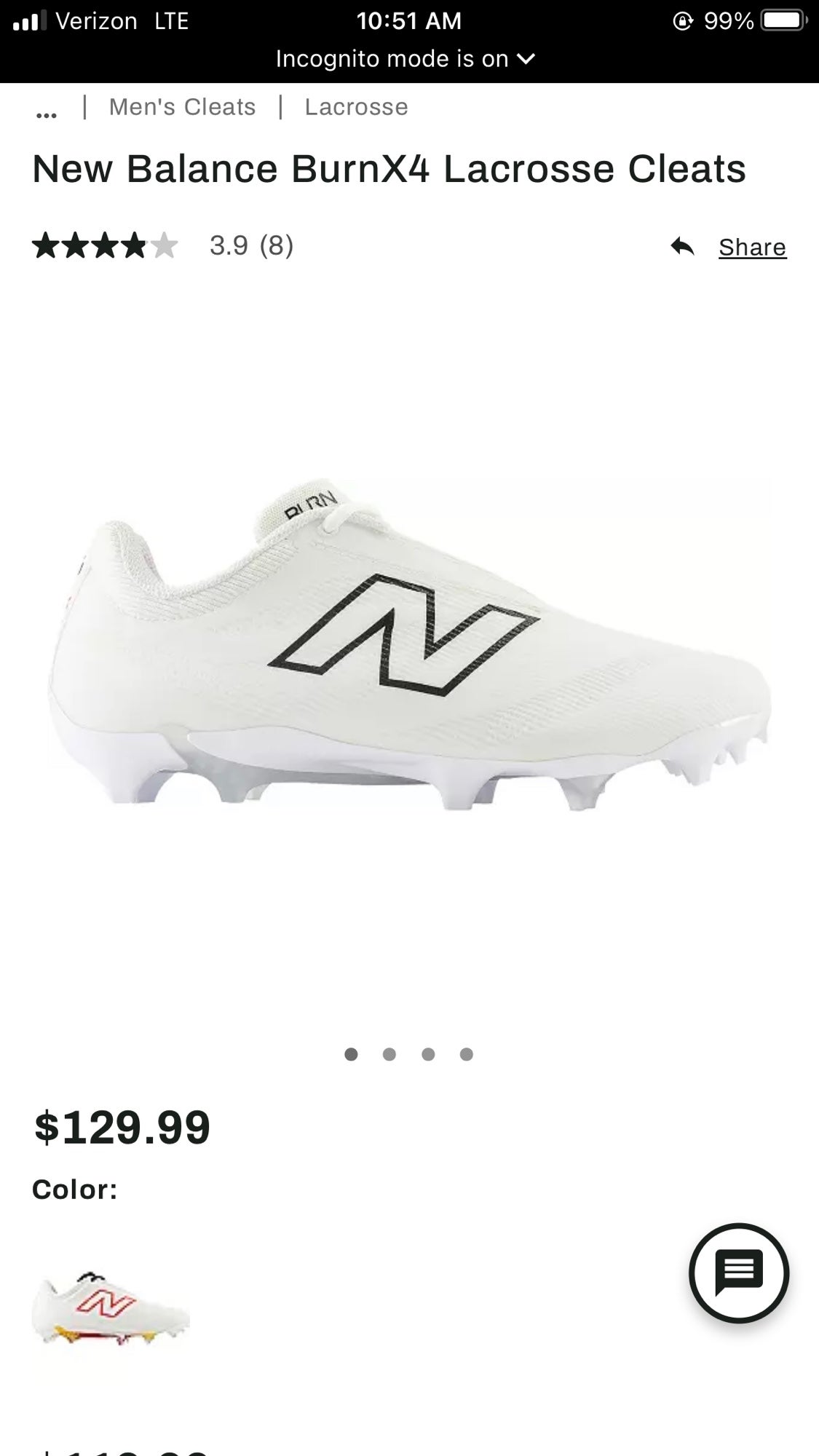 new balance burn x2 low cut men's lacrosse cleats white