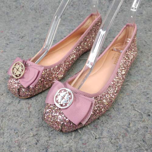 Kate Spade Fontana Too Rose Gold Glitter Ballet Flats Womens 6 Slip On Shoe Pink