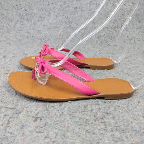 Kate Spade New York Flip Flop Womens 7 Thong Sandals Pink Bow Gold Charm Logo