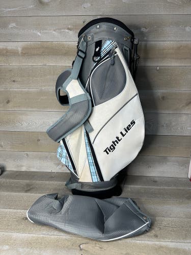 Adam’s Golf Tight Lies 7 Way Stand Golf Bag Gray White Blue Plaid W/ Rain Cover