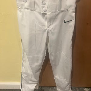 White Used Youth Small Nike Baseball Pants With Green Piping