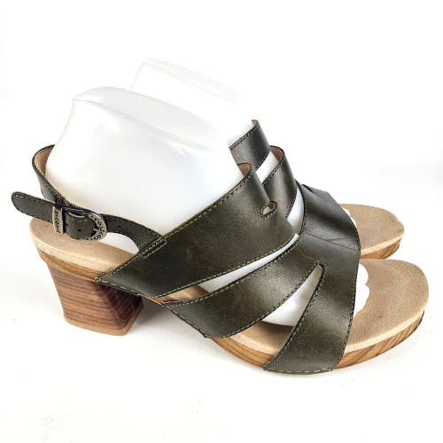 Dansko Ashlee Sandal Olive Burnished Calf Leather Block Heel Size 41 / 10.5