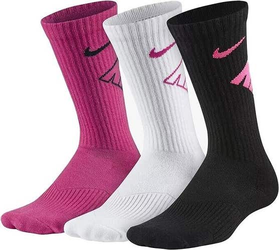 Nike Youth Unisex Performance Cotton M Pink White Black Athletic Crew Socks NWT