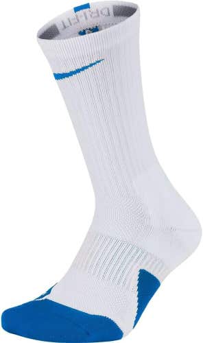 Nike Adult Unisex Elite Cushioned XL White Royal Blue Basketball Crew Socks NWT