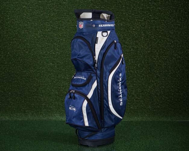 NFL SEATTLE SEAHAWKS CART BAG 8 WAY DIVIDERS GOLF CARRY BAG, BLUE / WHITE