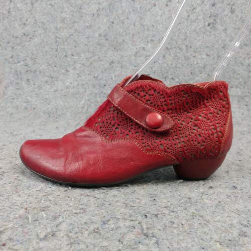 Think! Womens 37 EU Ankle Boots Red Leather Zip Up Comfort Shoes Pointed Toe