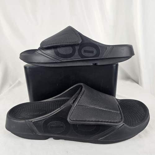Oofos Sandals Mens 10 Womens 12 Ooahh Sport Flex Adjustable Slide Recovery Black