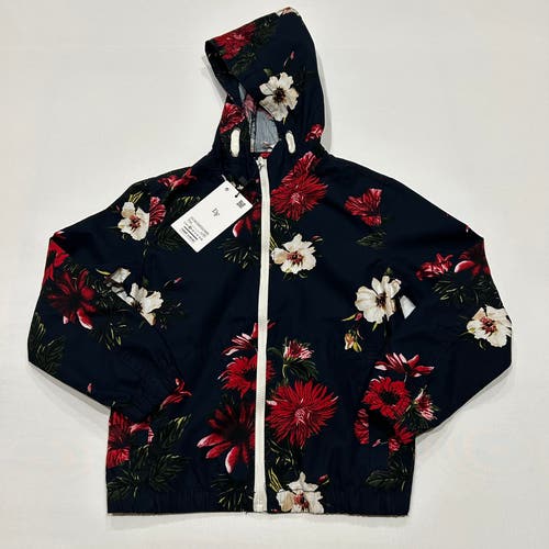 Denim & Flower Boys Size 8 Navy Floral Jacket Cotton Full Zip Hooded Pockets NEW