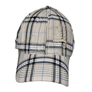 Justin Boots Hat - Tan Plaid + Pinstripe Flex Fit Cap - Adult Fitted L/XL