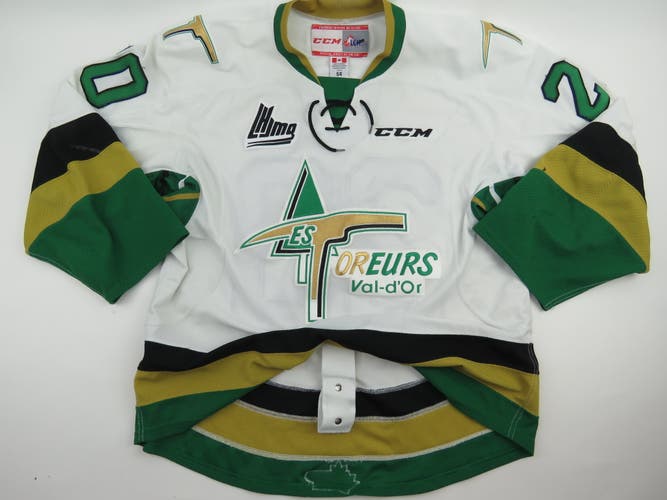 CCM Les Foreurs de Val-d'Or Game Worn QMJHL Pro Stock Hockey Jersey White 54 #20