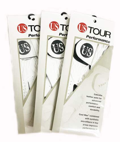NEW 3pk US Tour Performance Leather White/Black Golf Glove Men's Cadet Small