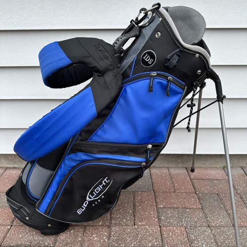 Datrek IDS Fusion Stand Carry Golf Bag 9 Way Dividers Bud Light Blue Black Gray