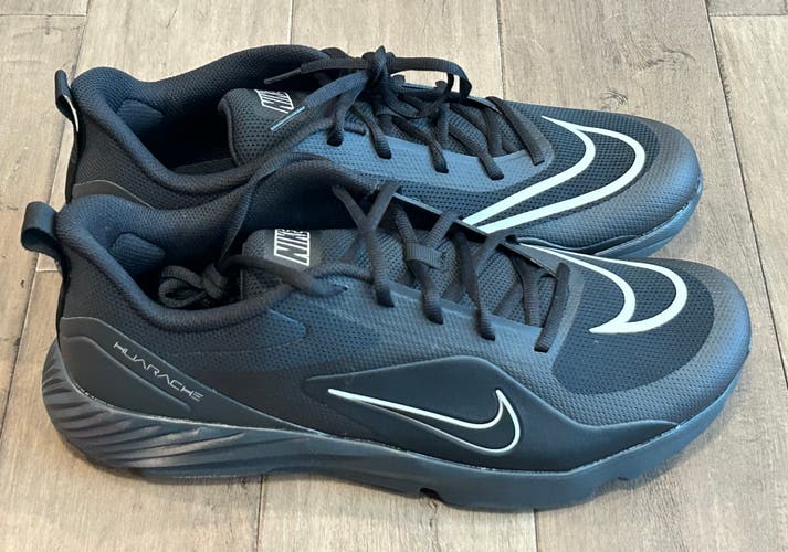 Size 11.5 Men’s Nike Alpha Huarache 8 Pro Turf LAX Lacrosse Black Shoes
