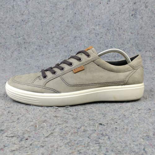 Ecco Soft 7 Mens 45 EU Shoes Gray Leather Casual Lace Up Comfort Sneaker Low Top