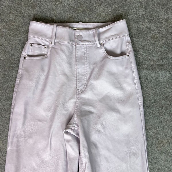 Zara Womens Pants Extra Small Purple Vegan Leather Straight High Rise Raw Hem