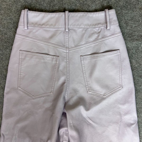 Zara Womens Pants Extra Small Purple Vegan Leather Straight High Rise Raw Hem
