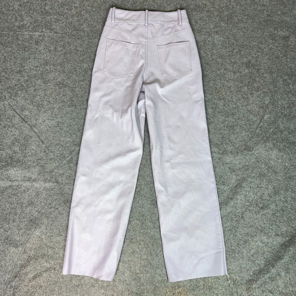 Zara Womens Pants Extra Small Purple Vegan Leather Straight High Rise Raw Hem
