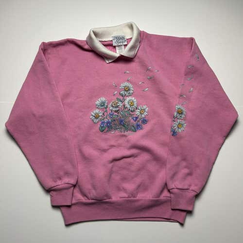Vintage Nature's Garden Daisy Flower Graphic Crewneck Sweatshirt Pink Women's M