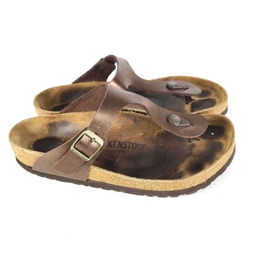 Birkenstock Gizeh Women’s Metallic Brownish Gold Sandals Shoes Size: 39 / 8