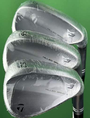 TaylorMade Milled Grind 3 Chrome Wedge Set 52-09, 56-14, 60-10 Steel RH New