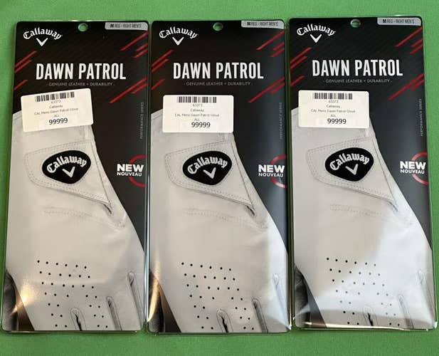 Callaway Dawn Patrol Leather Lefty Golf Glove 3-Pack Right Hand Medium M #99999